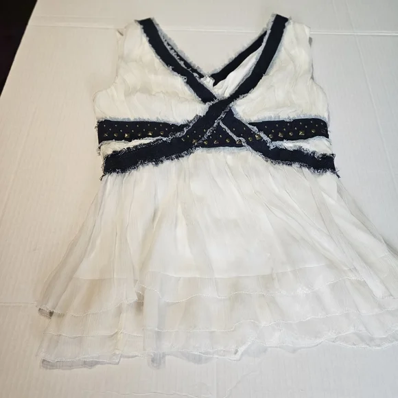 Randolph Duke V Neck Ivory Chiffon Blouse Size Large - Picture 3 of 10